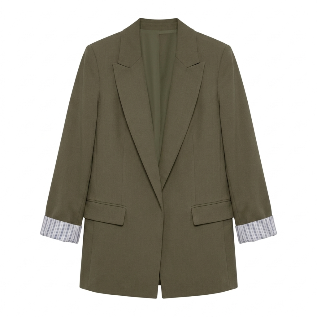 Blazer en Polyester Femme – Ouvert et Poches Coupe Ample Décontractée