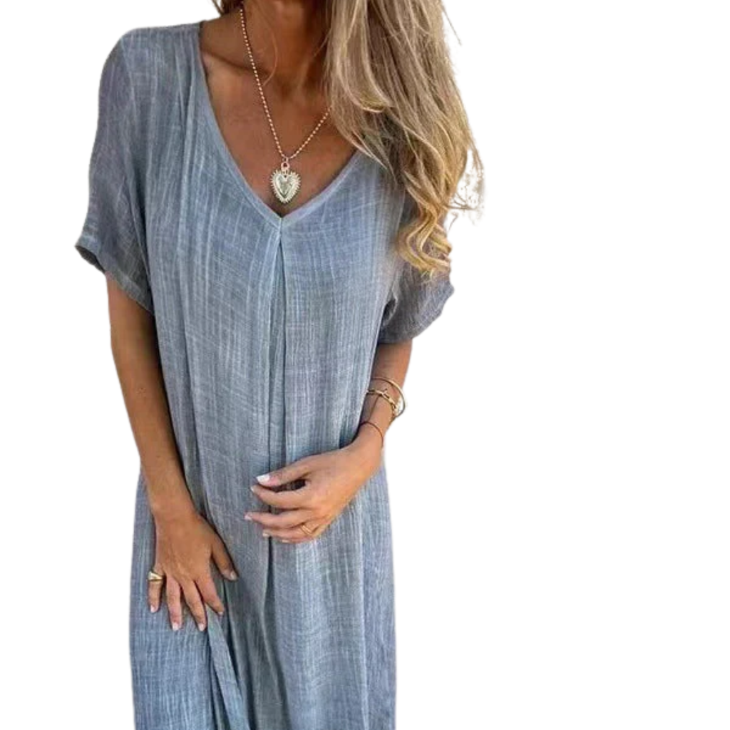 Robe kimono en lin pour femme avec col en v — plage