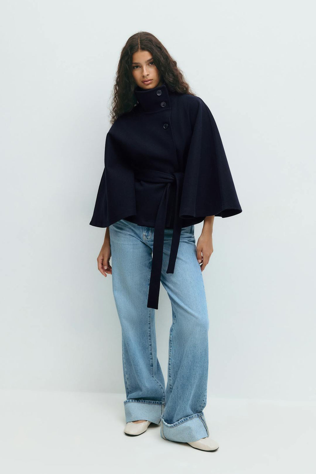 Cape Femme – Col Montant Ceinture À Nouer Silhouette Ample