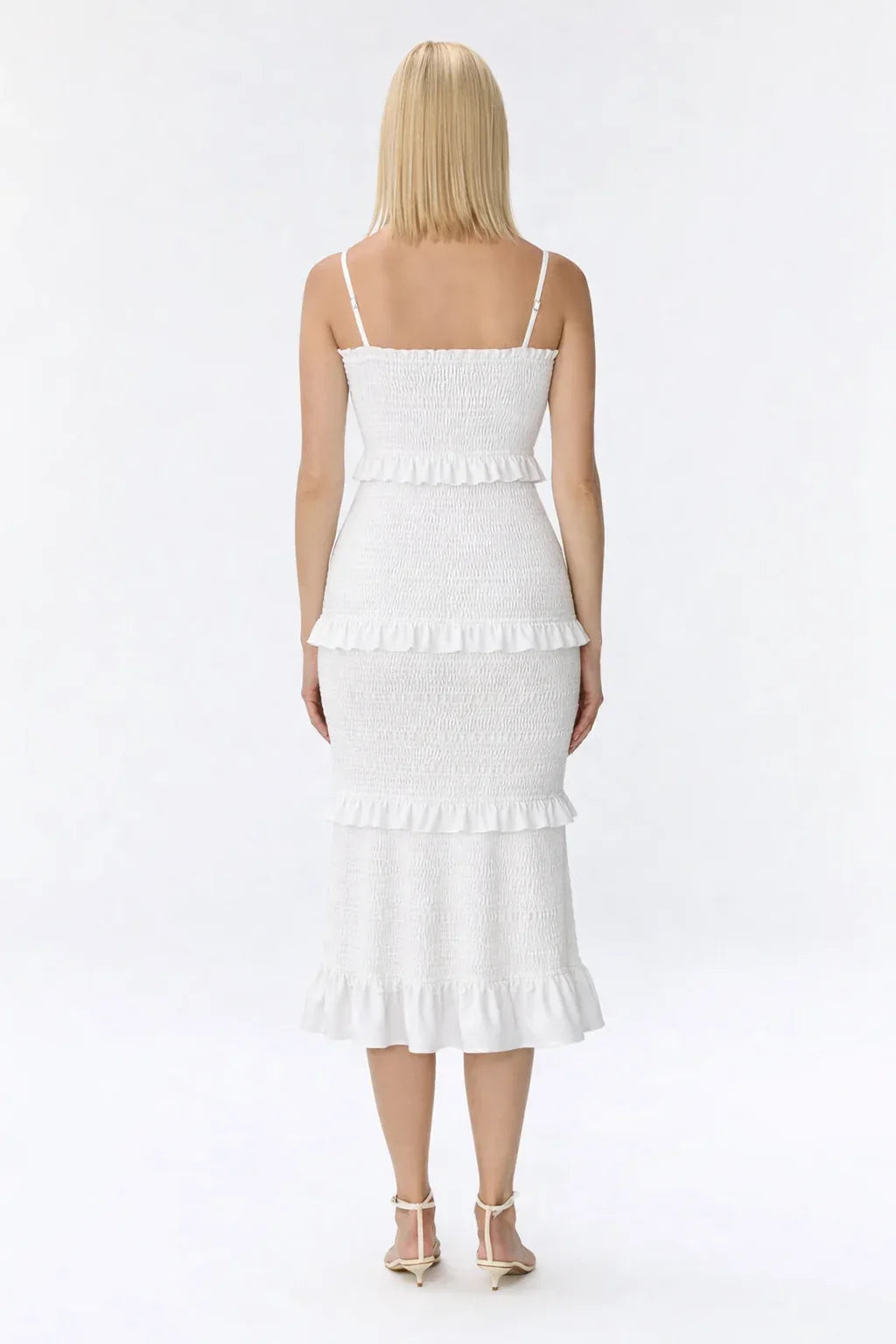 Robe maternité midi smockée à volants