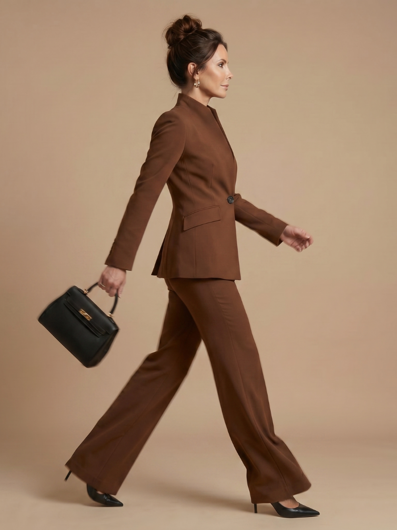 Ensemble Tailleur Femme – Col Montant et Coupe Structurée Intemporelle