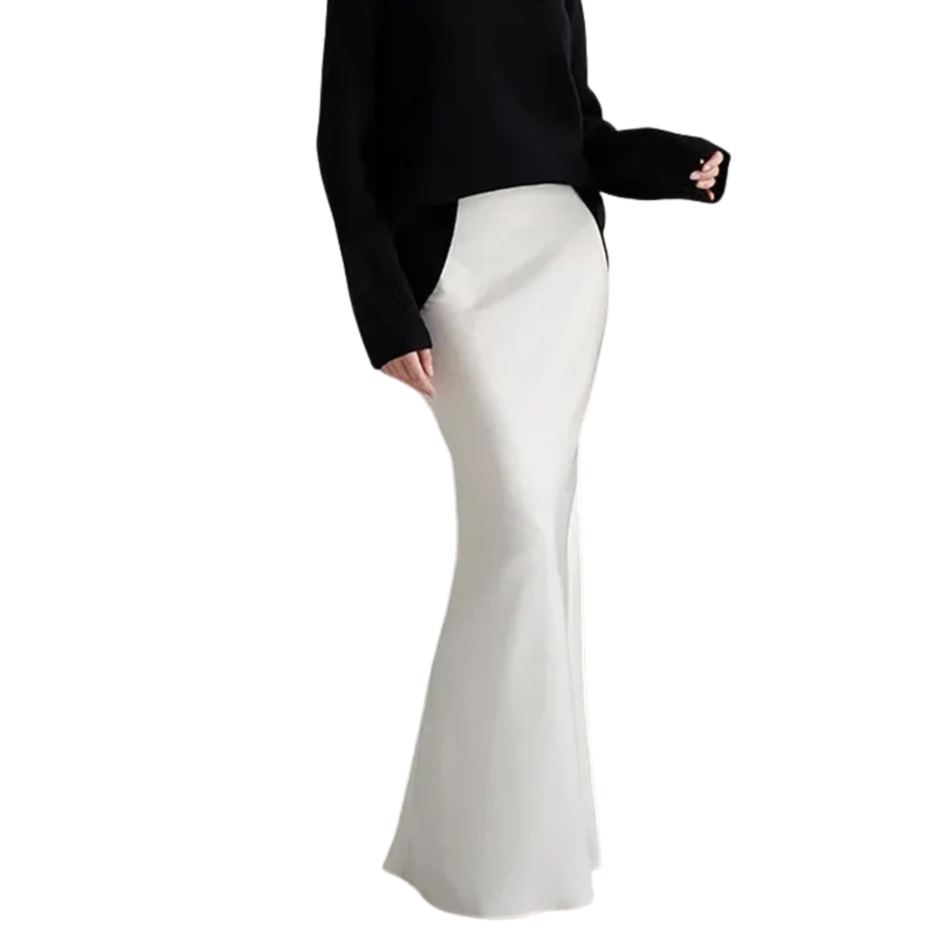 Jupe maxi longue satinée — taille haute coupe sirène — tenue de soirée