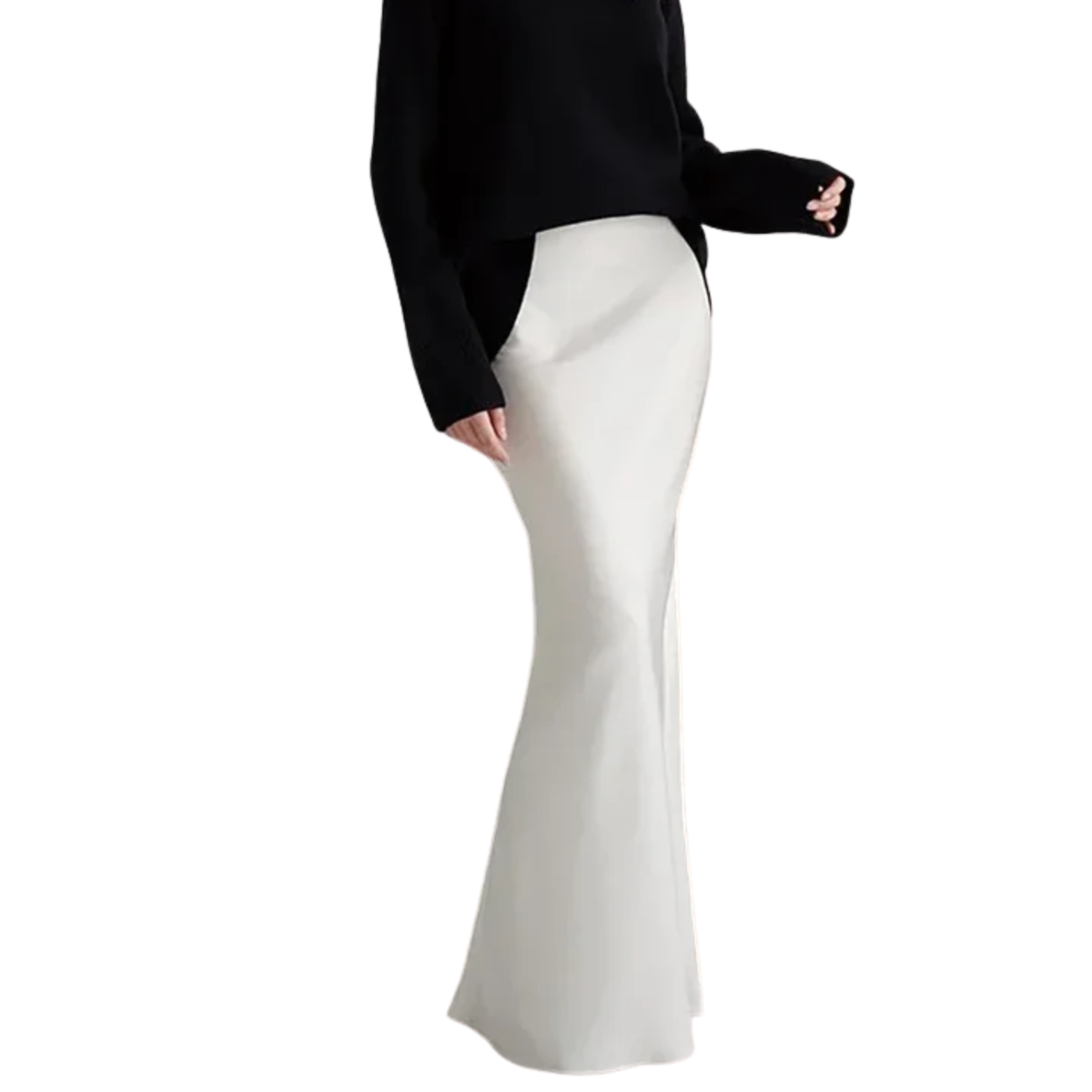 Jupe maxi longue satinée — taille haute coupe sirène — tenue de soirée