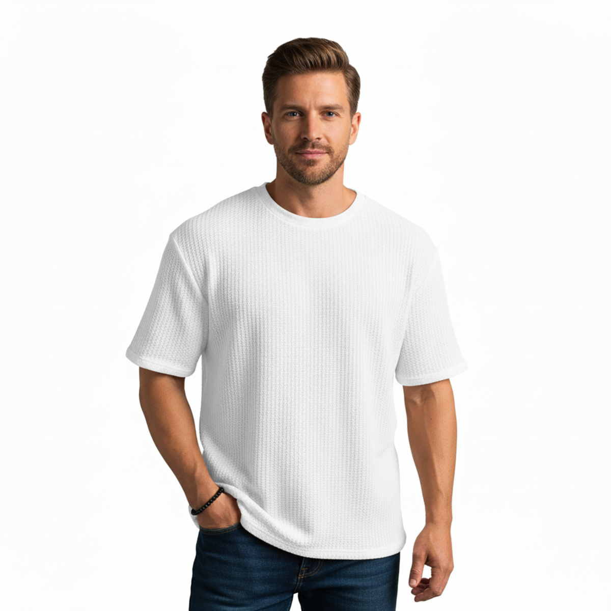 T-shirt Homme en Maille Tricotée Respirante à Manches Courtes et Col Rond