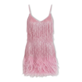 Robe de soirée à paillettes et plumes avec encolure en V et fines bretelles