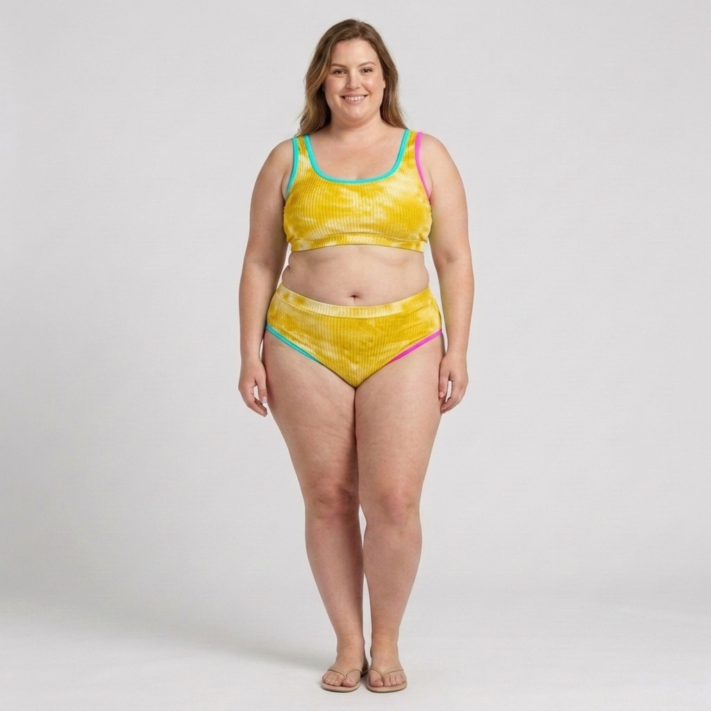 Bikini deux pièces grande taille pour femme à taille haute effet tie-dye