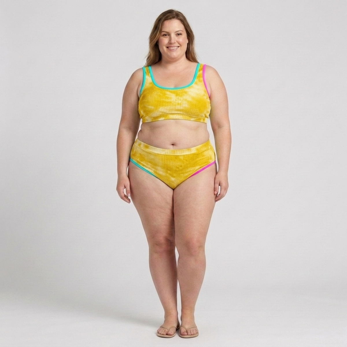 Bikini deux pièces grande taille pour femme à taille haute effet tie-dye