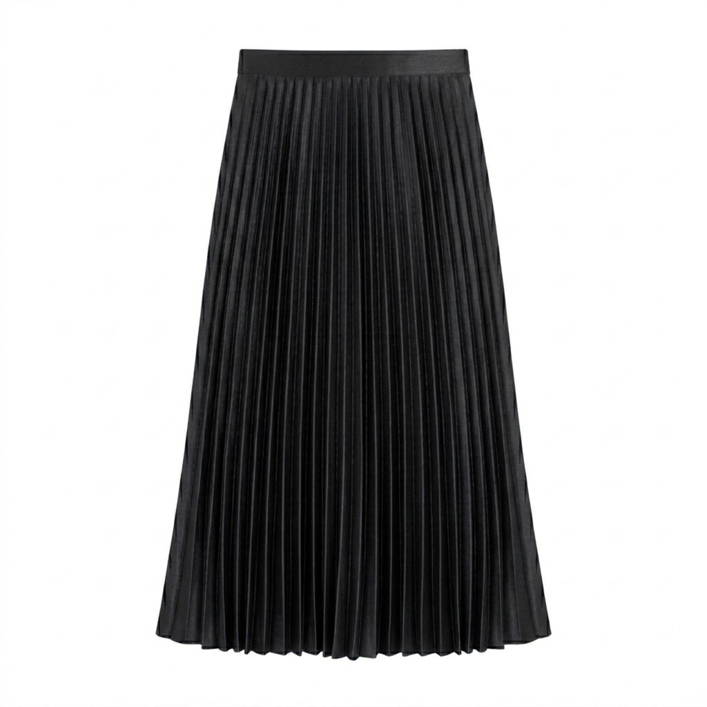 Jupe Longue Plissée Satinée à Taille Haute Élastique pour Femme