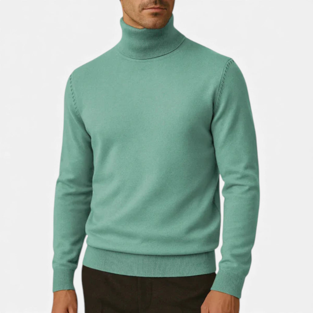 Pull en Acrylique Homme – Col Roulé et Bords Côtelés Coupe Ajustée