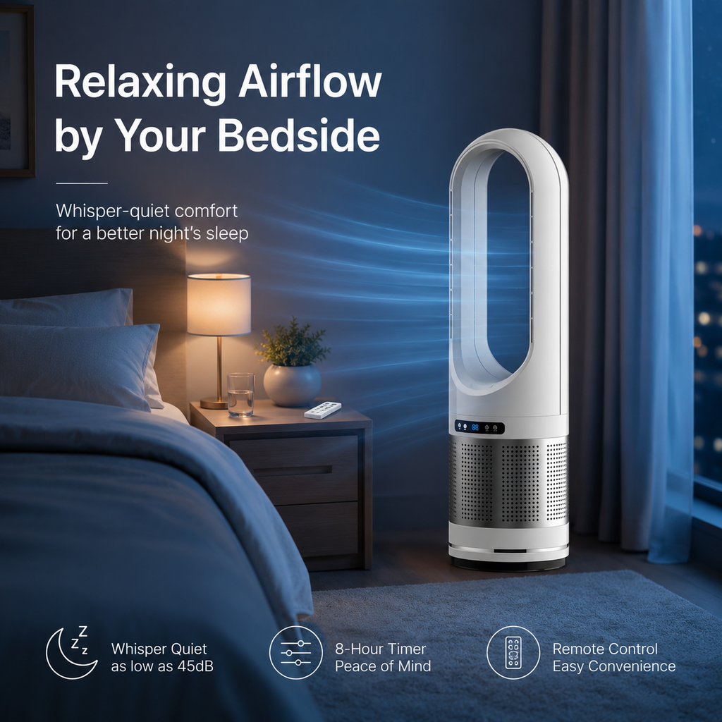 Vertical Bladeless Fan with Remote Control, Oscillation, and Timer