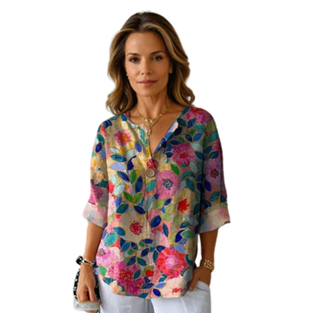 Blouse imprimée fleurs — manches trois-quarts boutonné — loisirs