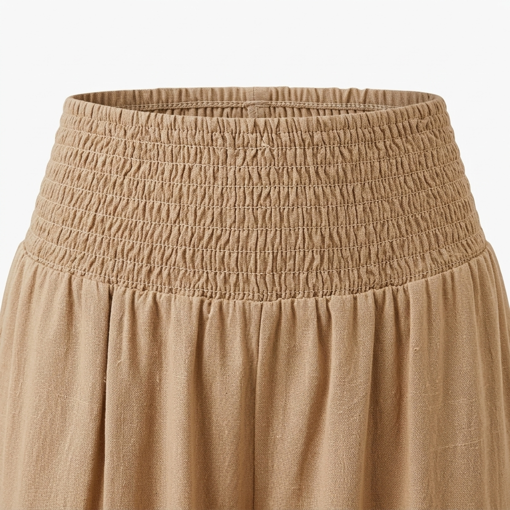 Pantalon femme mélange lin et coton — taille élastique coupe droite | quotidien