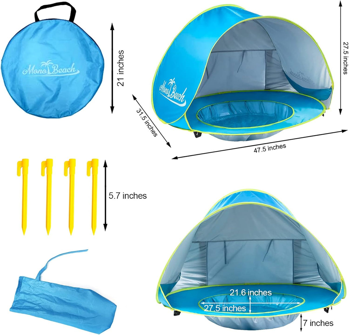 Tente de Plage Bébé avec Piscine Intégrée et Protection Solaire UPF 50+