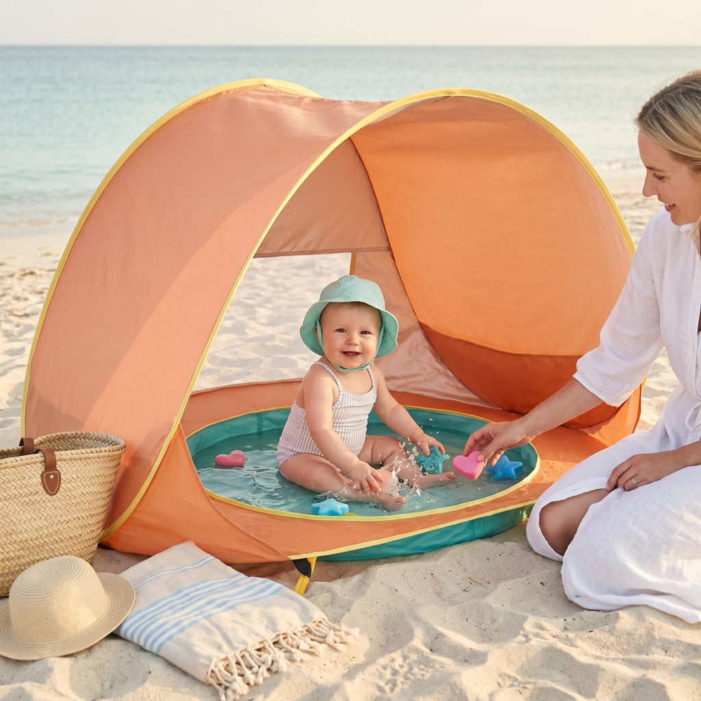 Tente de Plage Bébé avec Piscine Intégrée et Protection Solaire UPF 50+