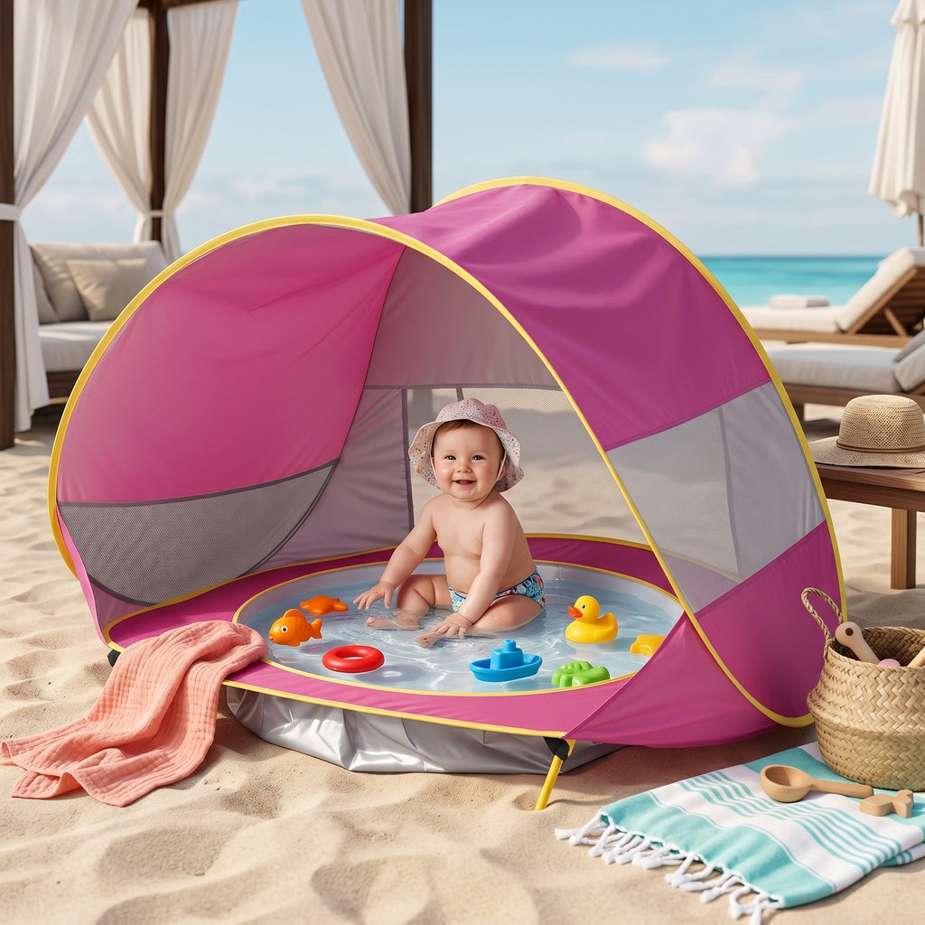 Tente de Plage Bébé avec Piscine Intégrée et Protection Solaire UPF 50+