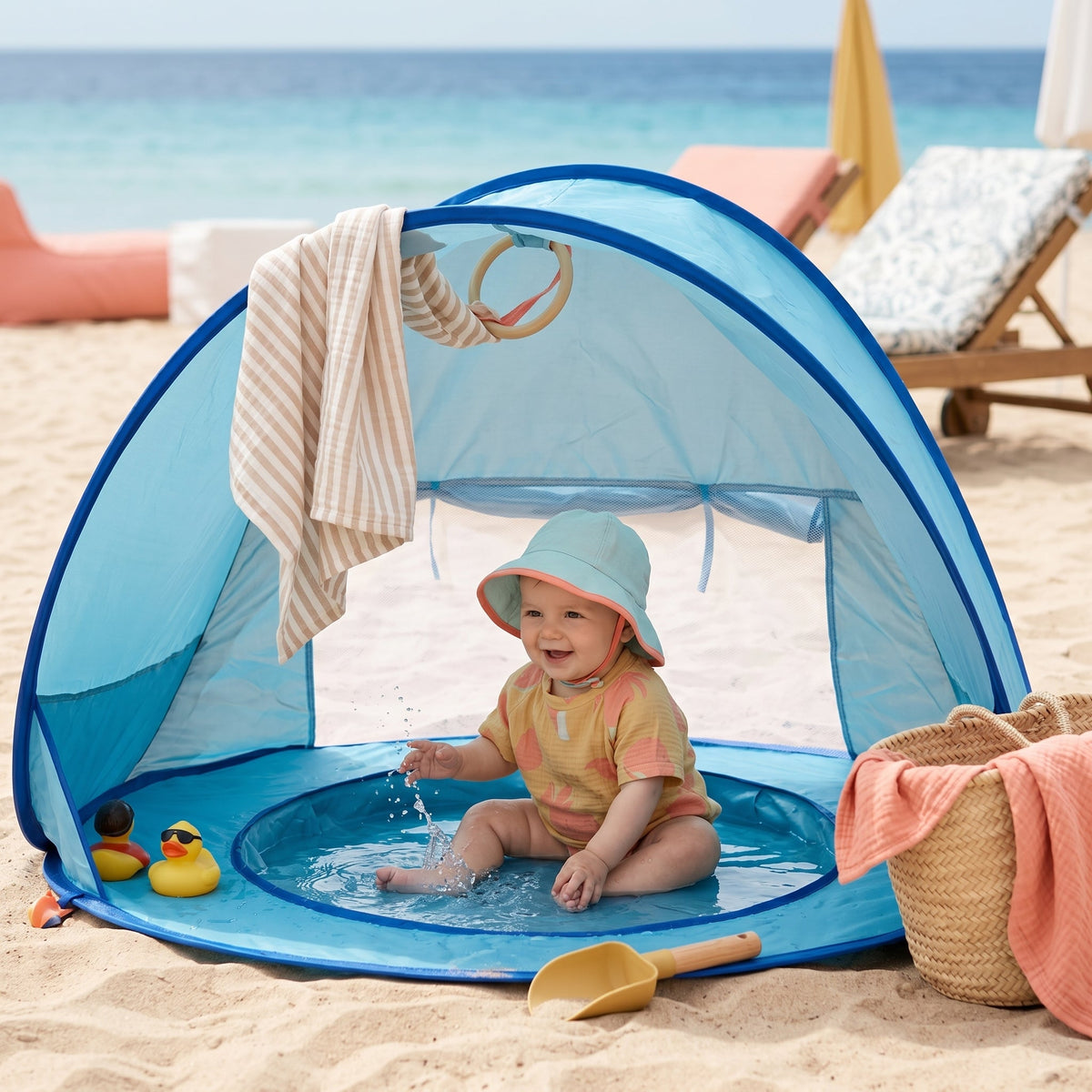 Tente de Plage Bébé avec Piscine Intégrée et Protection Solaire UPF 50+