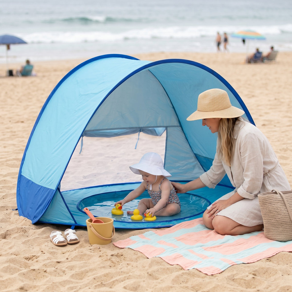 Tente de Plage Bébé avec Piscine Intégrée et Protection Solaire UPF 50+