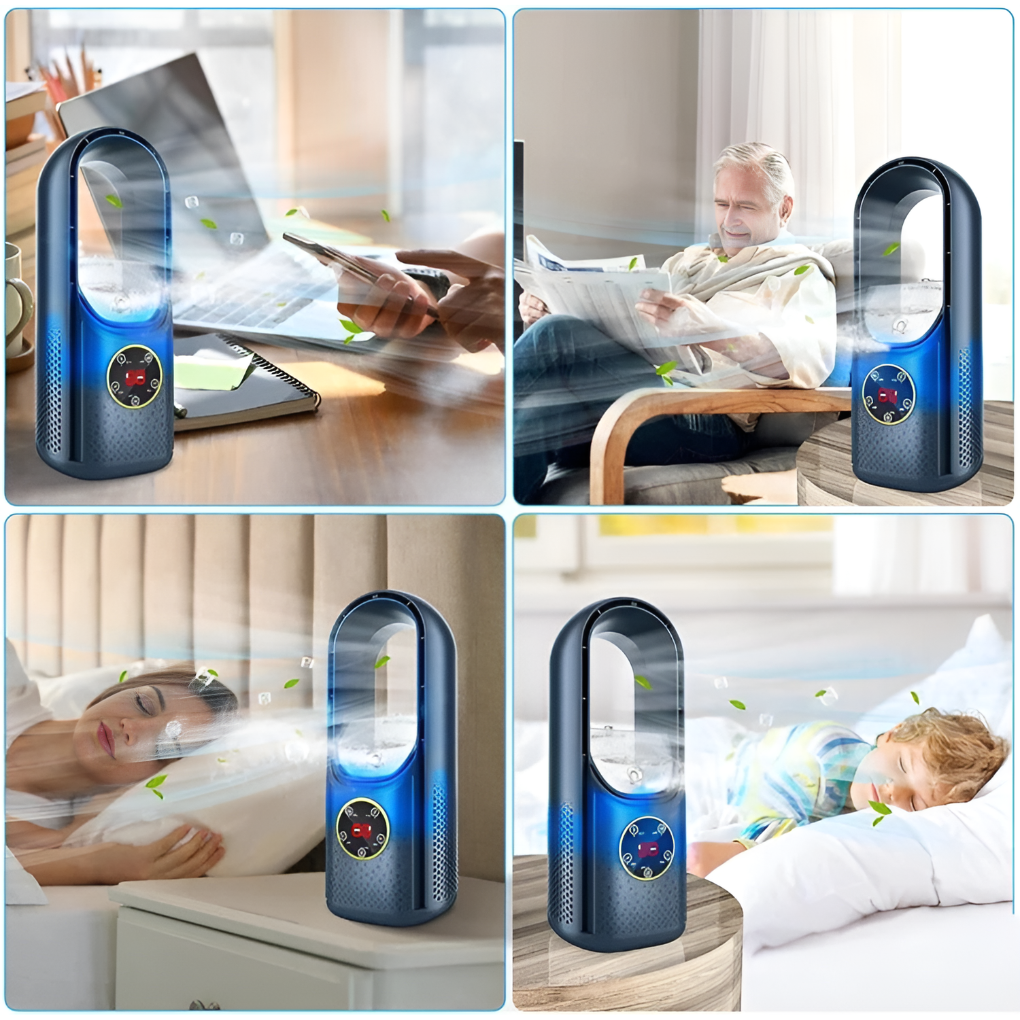 Ventilateur de Table Sans Lames Silencieux à 3 Modes de Vent