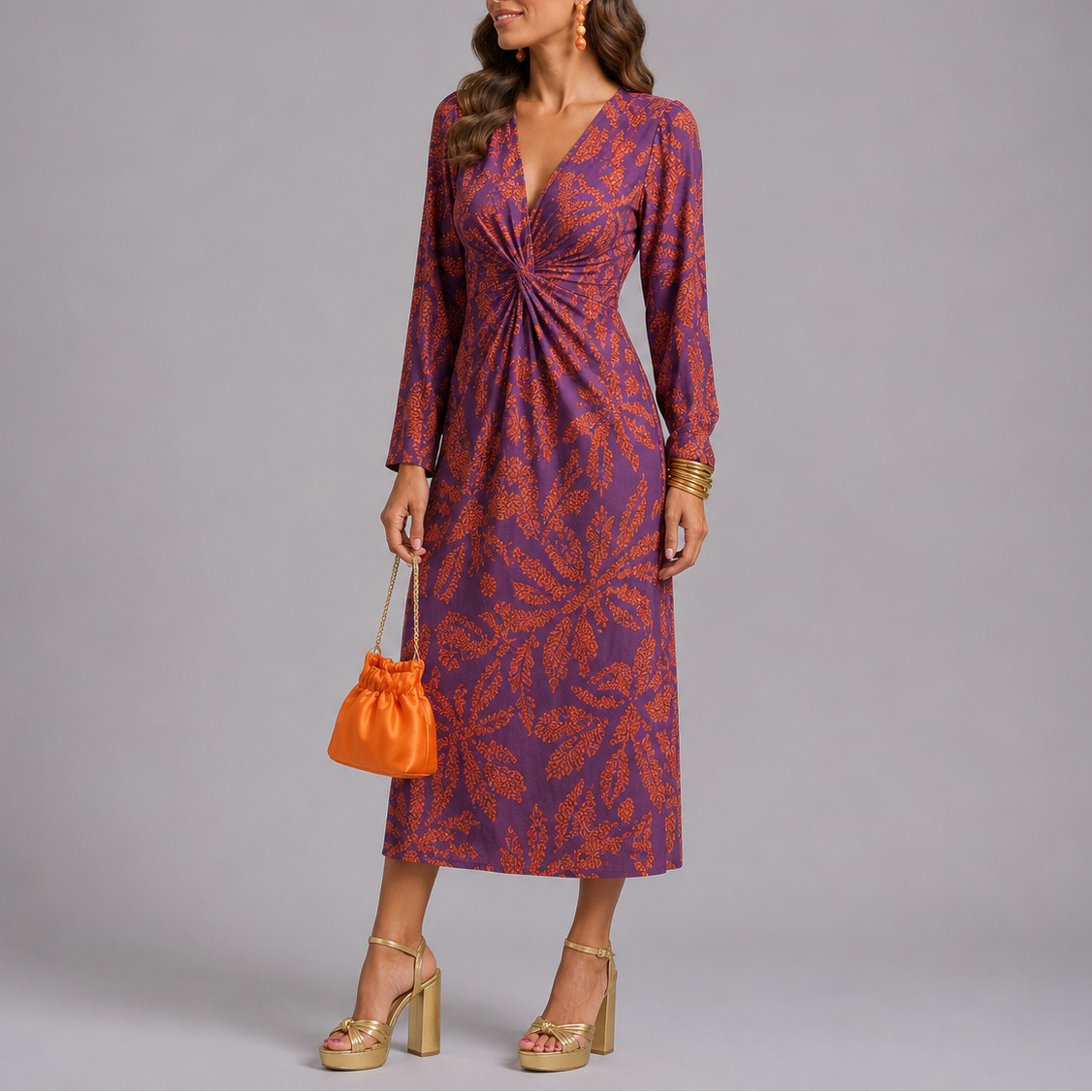 Robe Midi Manches Longues Florale