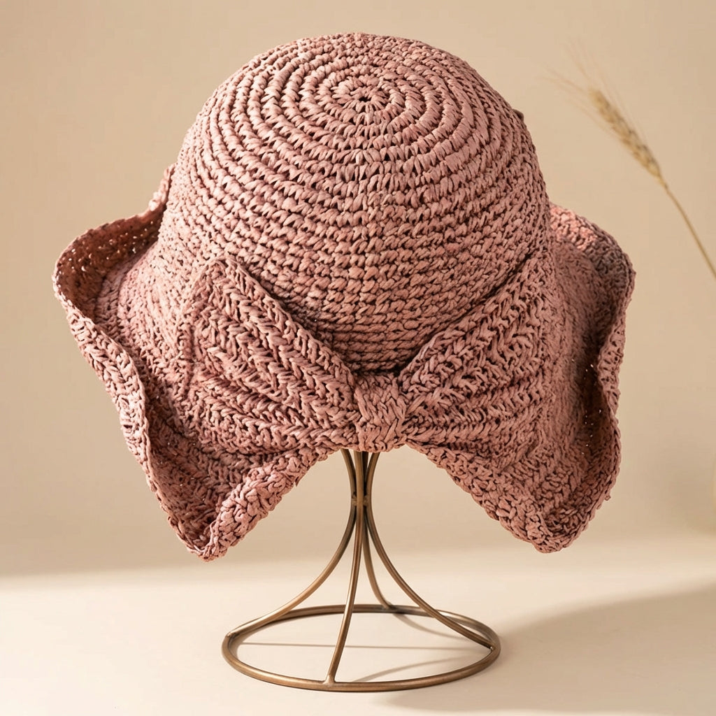 Chapeau de soleil pour femme - grand bord avec nœud - accessoire piscine
