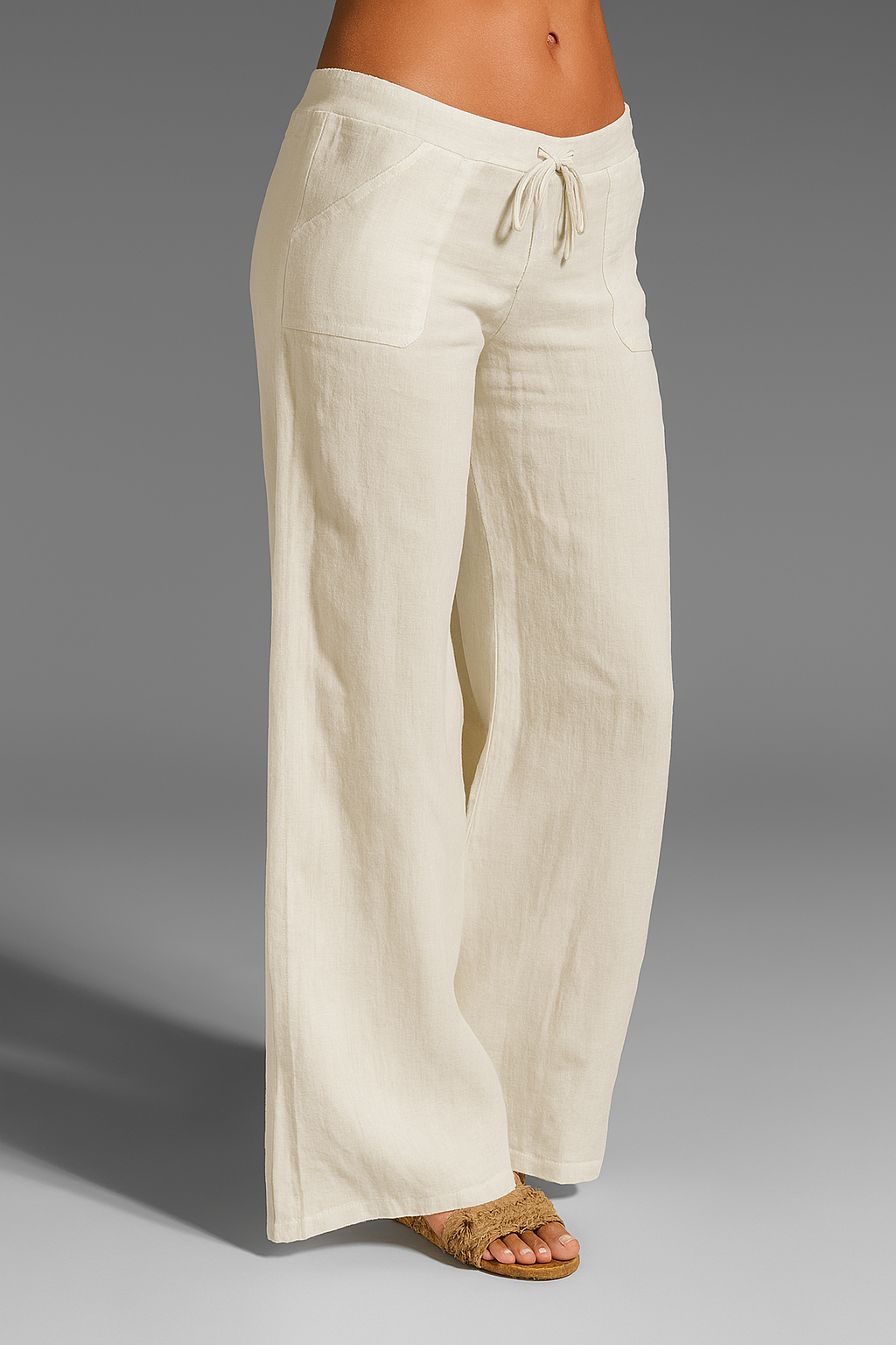 Pantalon femme lin coupe large élastique