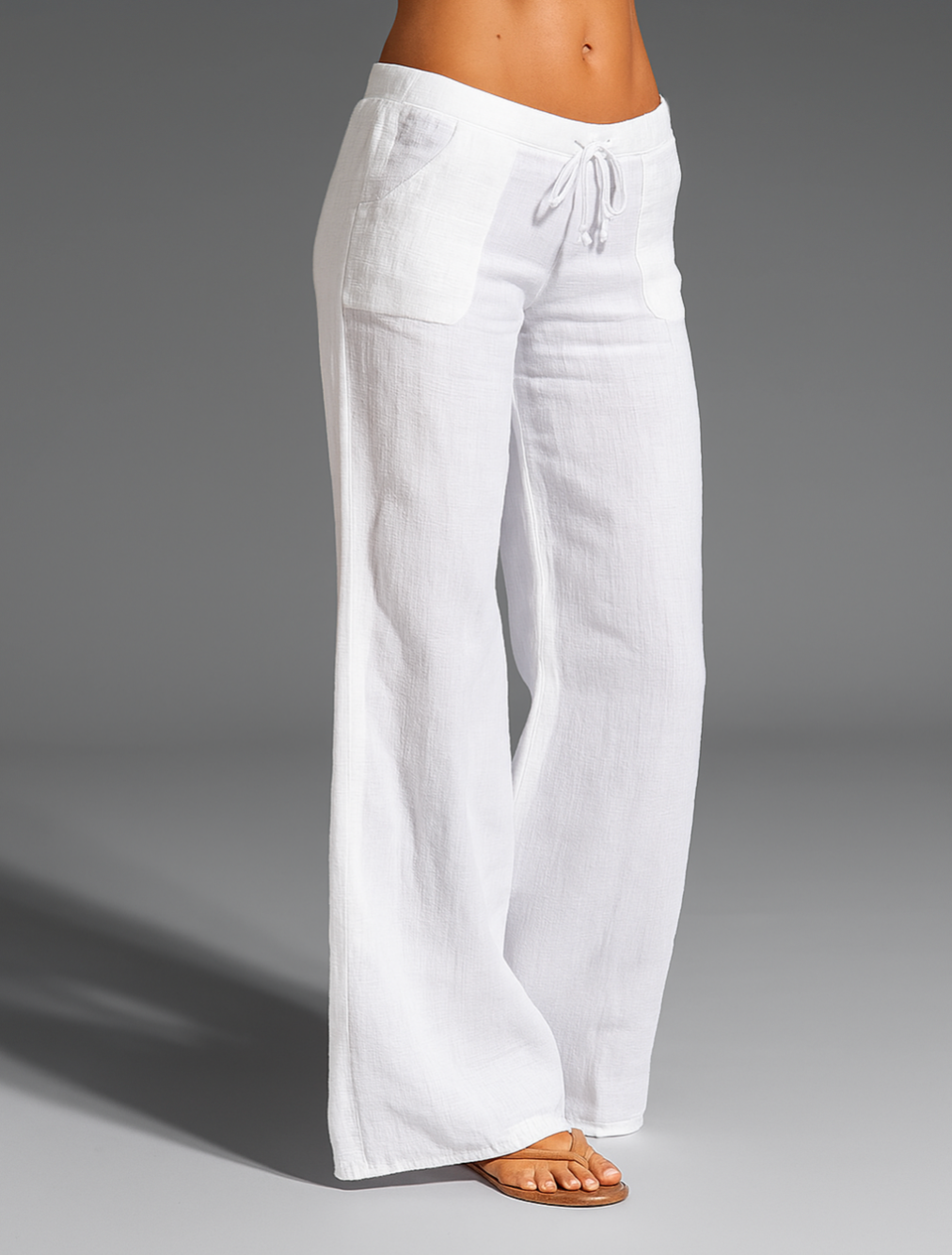 Pantalon femme lin coupe large élastique