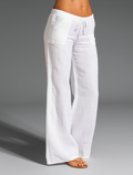 Pantalon femme lin coupe large élastique