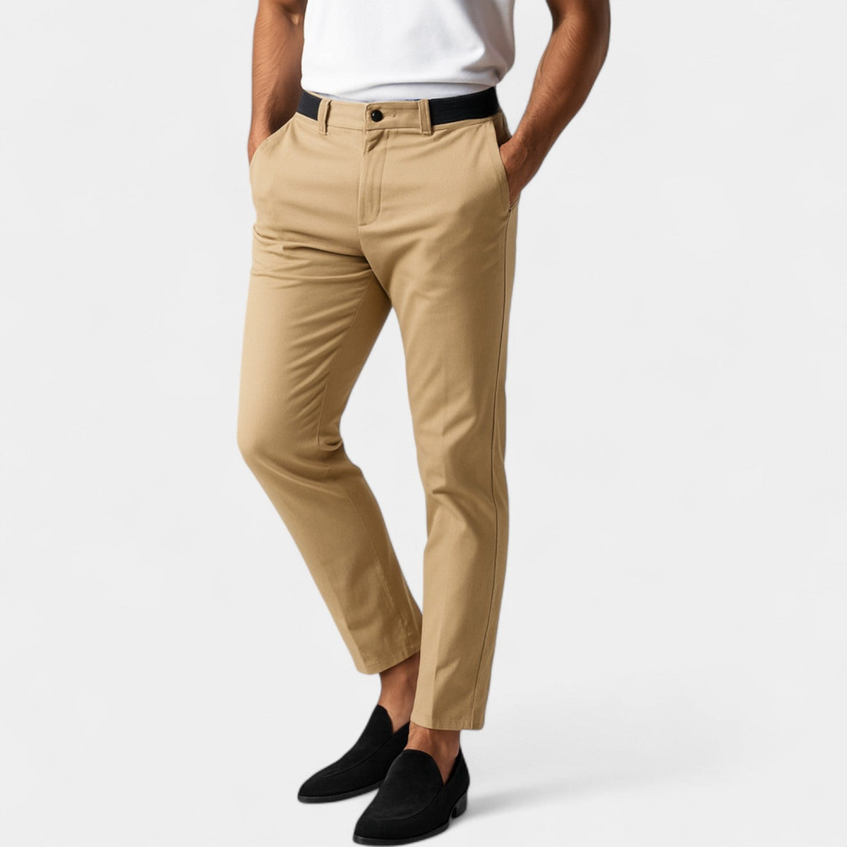 Chino en Coton Homme – Coupe Ajustée et Effilée Taille Plate Discrète