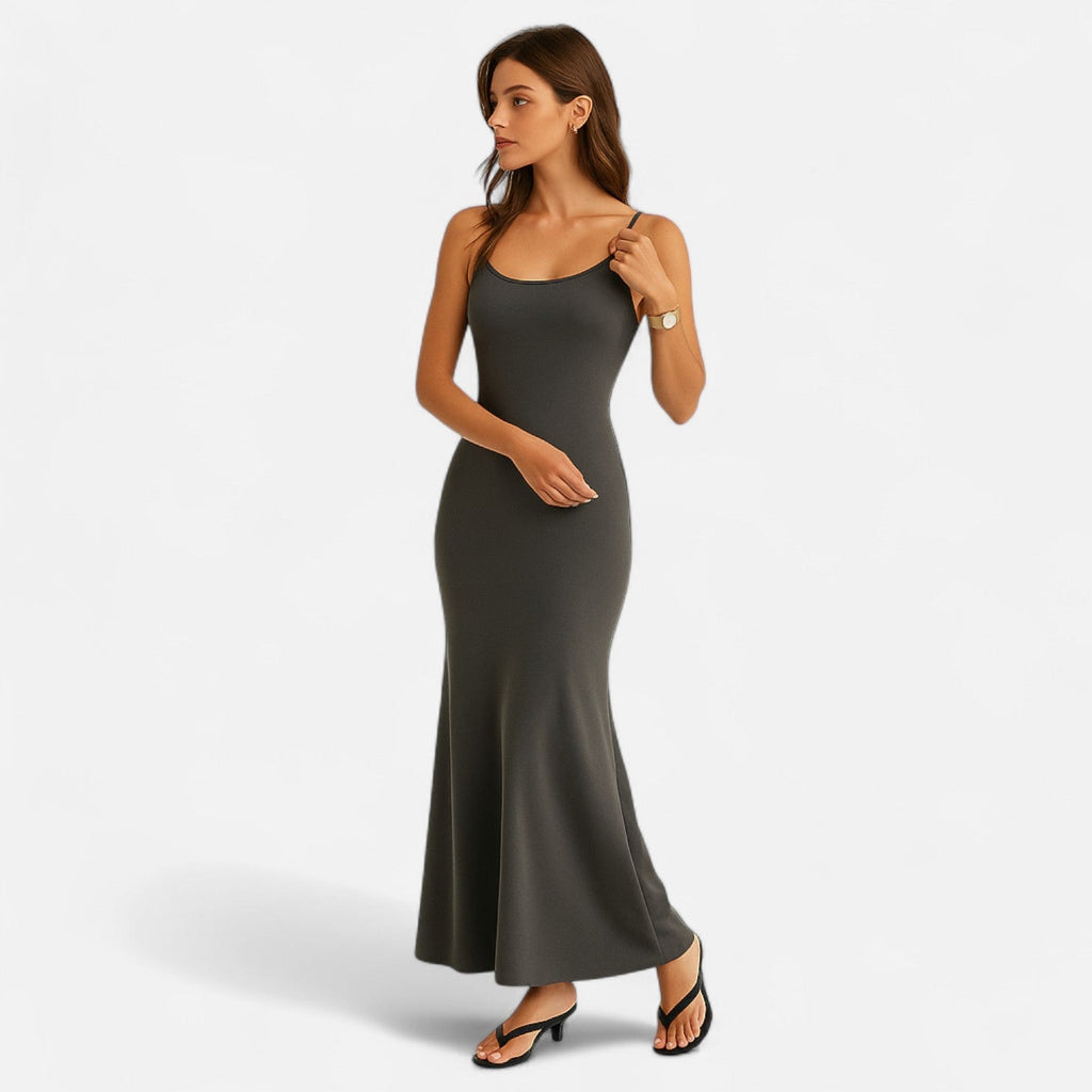 Ancienne Monde | Robe Longue Gainante Grise pour Femme – Élégance Sculptante pour l’Été