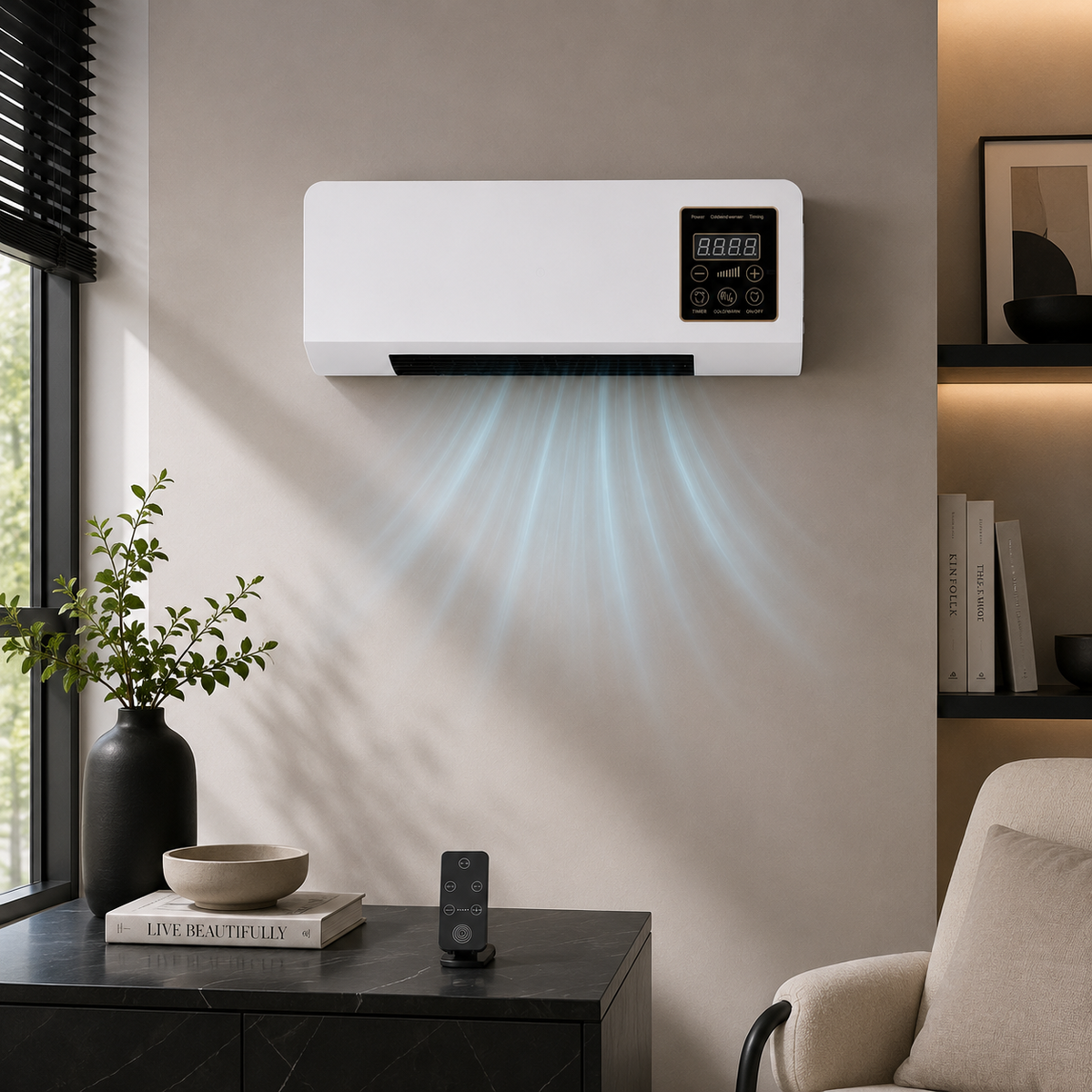 Chauffage Mural Multifonction avec Ventilation, Télécommande et Affichage LED