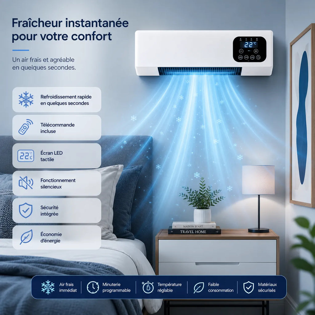 2000 W Wall-Mounted Electric Heater with Fan, Remote Control, and 3 Speeds
