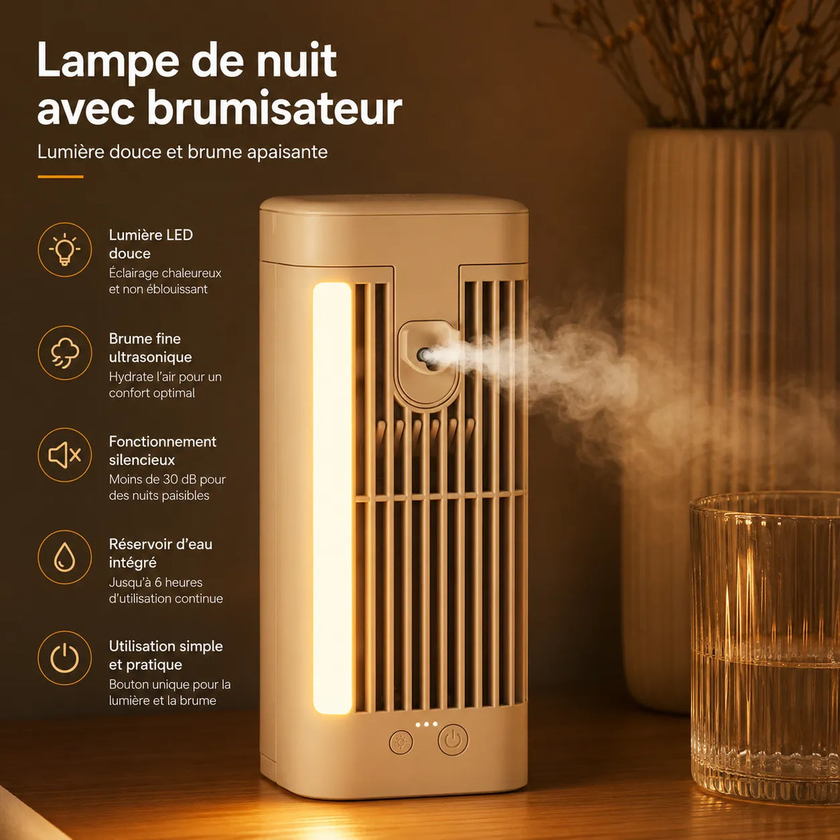 3-in-1 USB Mini Air Cooler with Night Light for Office and Bedroom