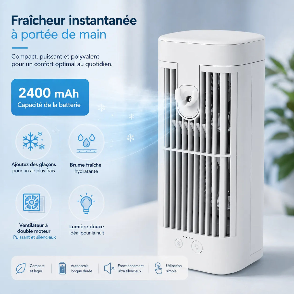 3-in-1 USB Mini Air Cooler with Night Light for Office and Bedroom