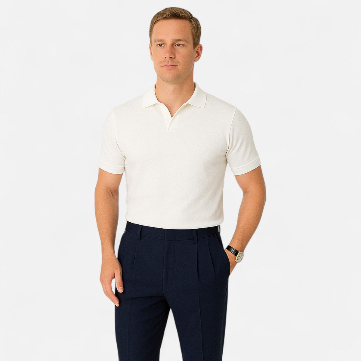 Ancienne Monde | Polo Homme à Col V – Luxe Discret, Élégance Classique "Old Money"