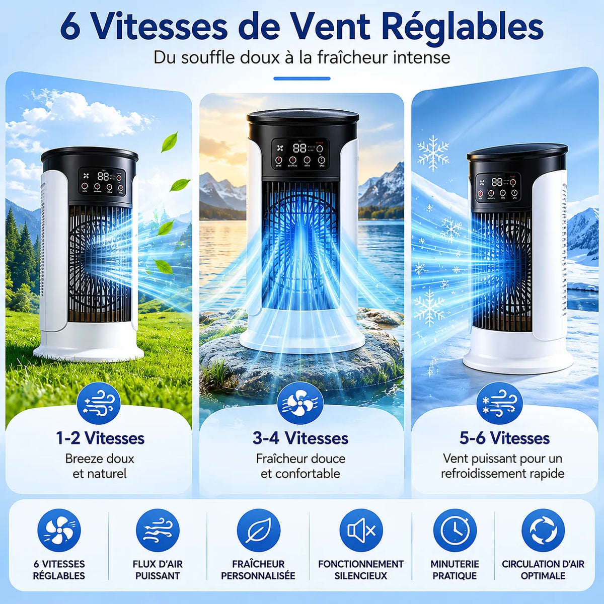 3-in-1 Portable Air Conditioner with Misting, 7-Color LED, and 6 Speeds