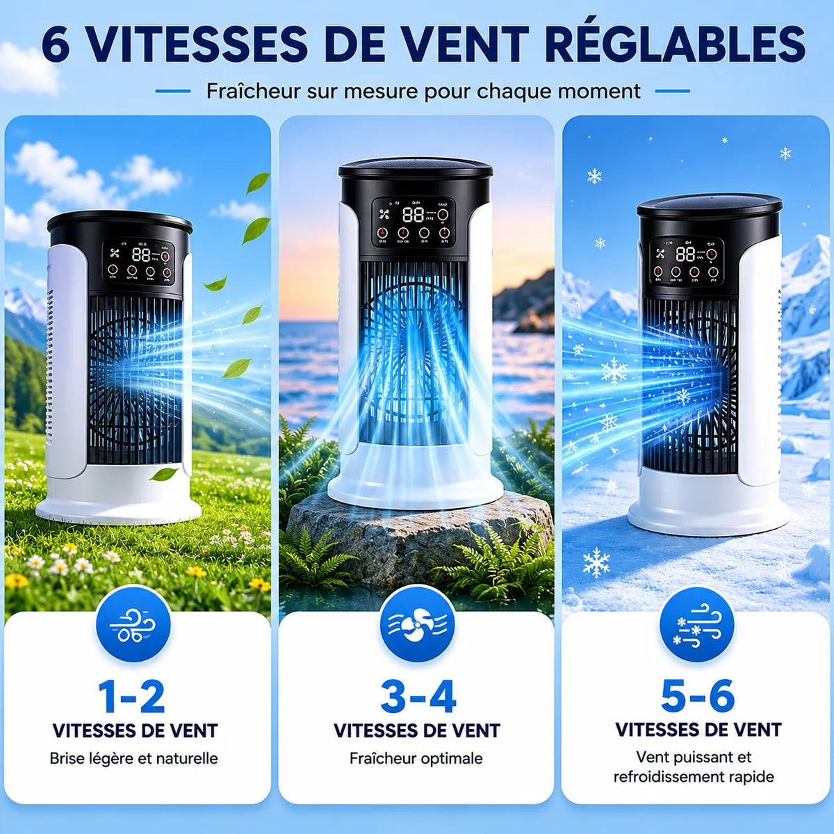 3-in-1 Portable Air Conditioner with Misting, 7-Color LED, and 6 Speeds