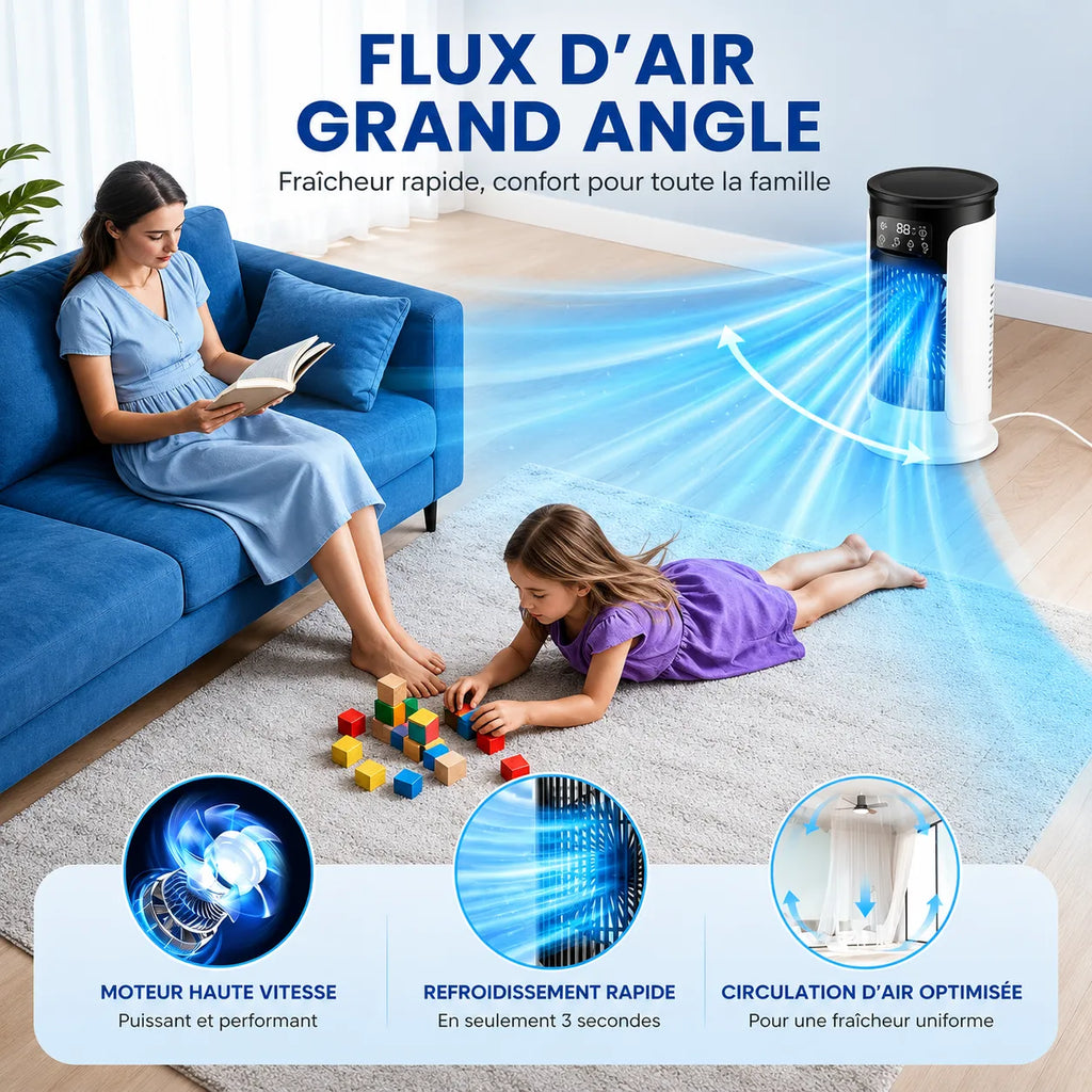 3-in-1 Portable Air Conditioner with Misting, 7-Color LED, and 6 Speeds