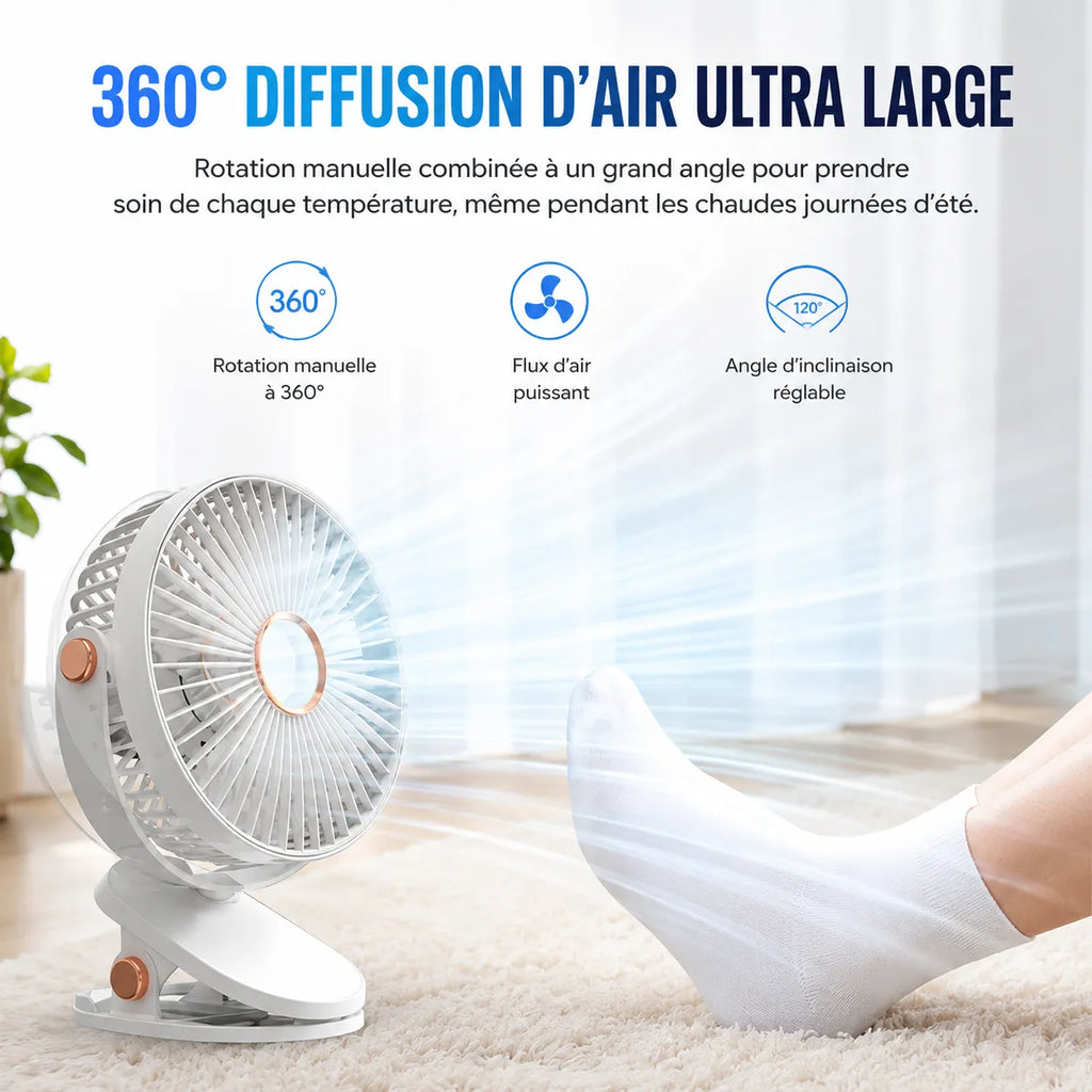 Rechargeable Cordless Clip-On Fan with LED and 8000 mAh Battery
