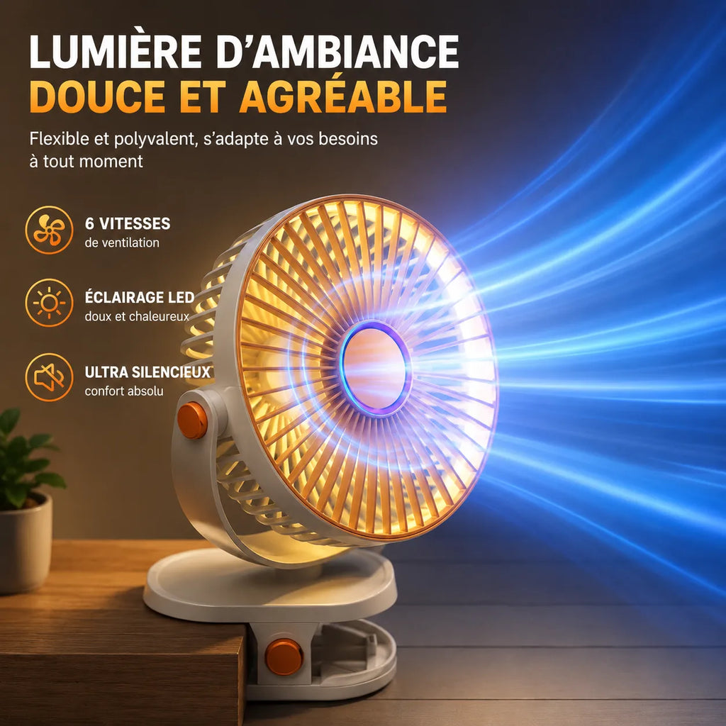 Rechargeable Cordless Clip-On Fan with LED and 8000 mAh Battery