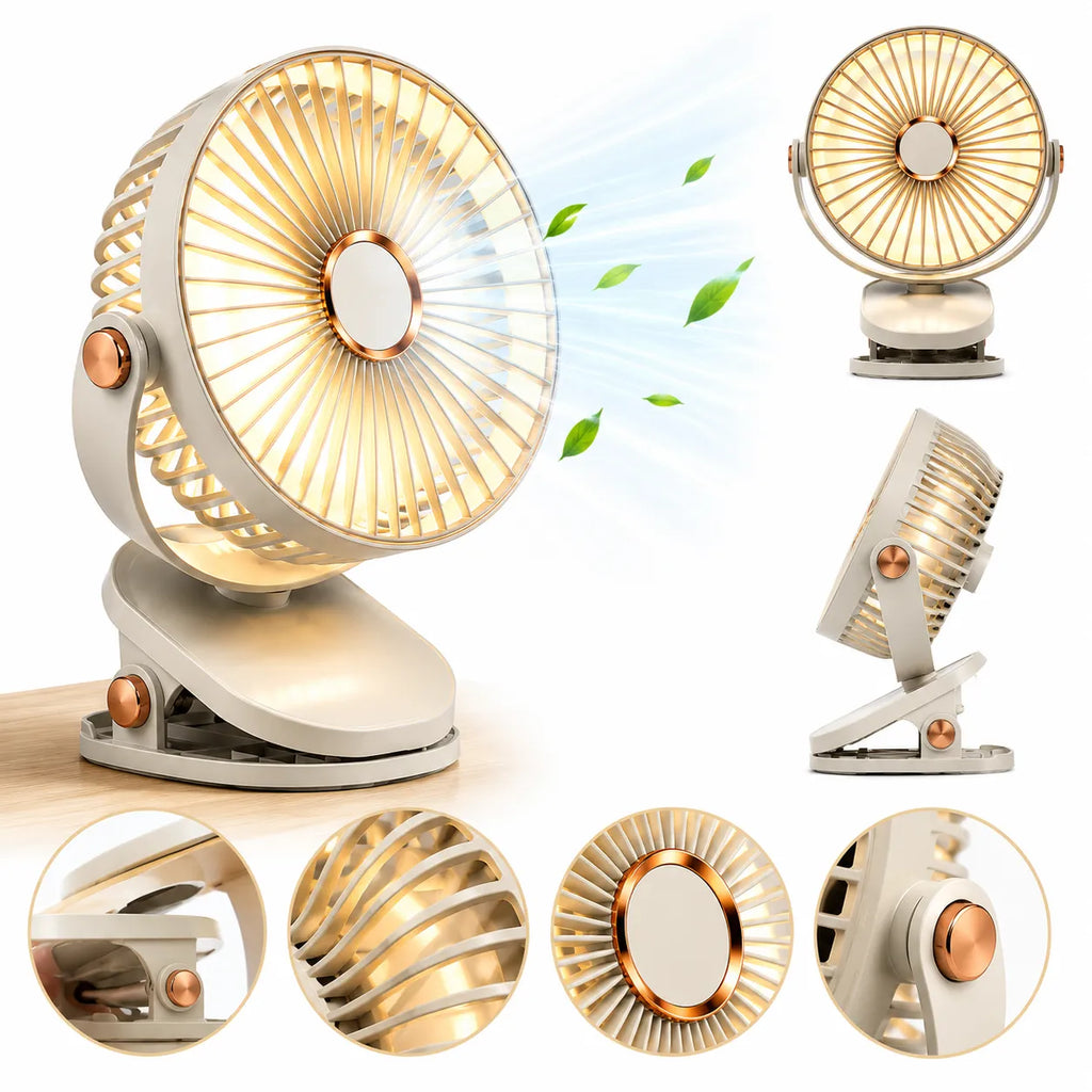 Rechargeable Cordless Clip-On Fan with LED and 8000 mAh Battery