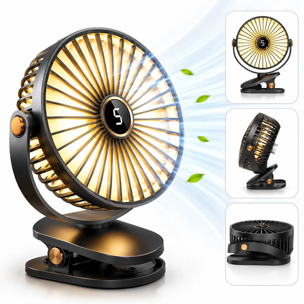 Rechargeable Cordless Clip-On Fan with LED and 8000 mAh Battery