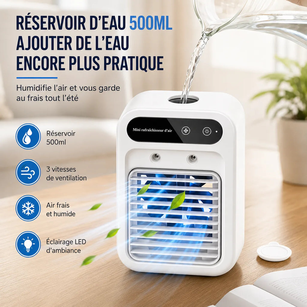 Rafraîchisseur d’Air Portable Rechargeable USB avec Brumisation 500 ml