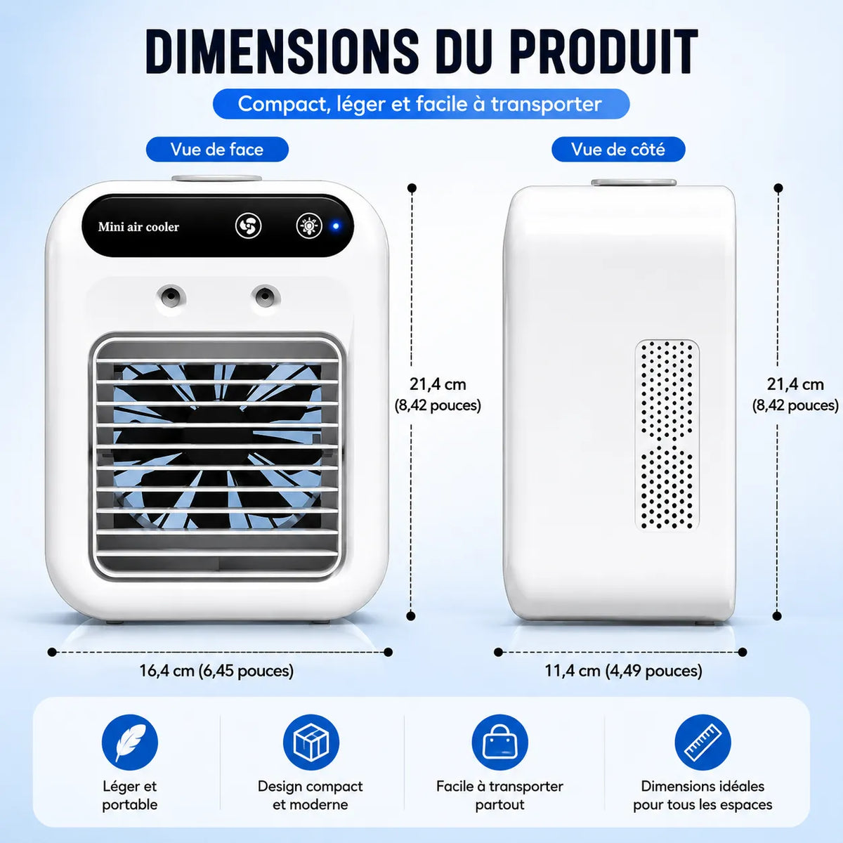 Rafraîchisseur d’Air Portable Rechargeable USB avec Brumisation 500 ml