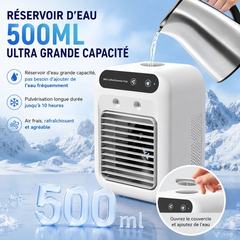 Portable USB Rechargeable Mini Air Conditioner with Misting, 500 ml Tank, and Dual Spray