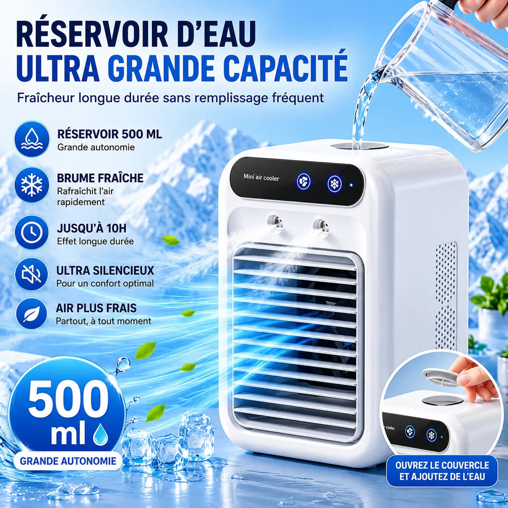 Portable USB Rechargeable Mini Air Conditioner with Misting, 500 ml Tank, and Dual Spray