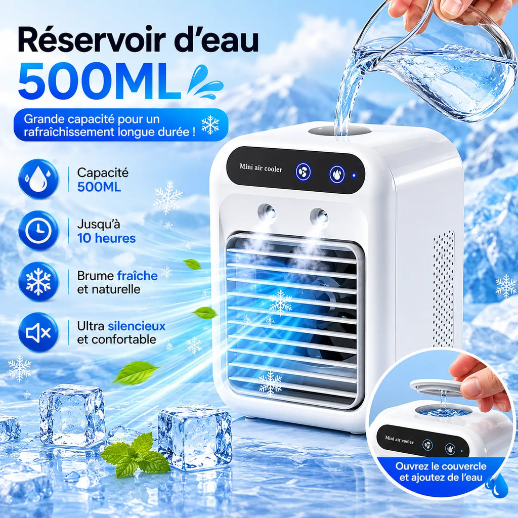Portable USB Rechargeable Mini Air Conditioner with Misting, 500 ml Tank, and Dual Spray