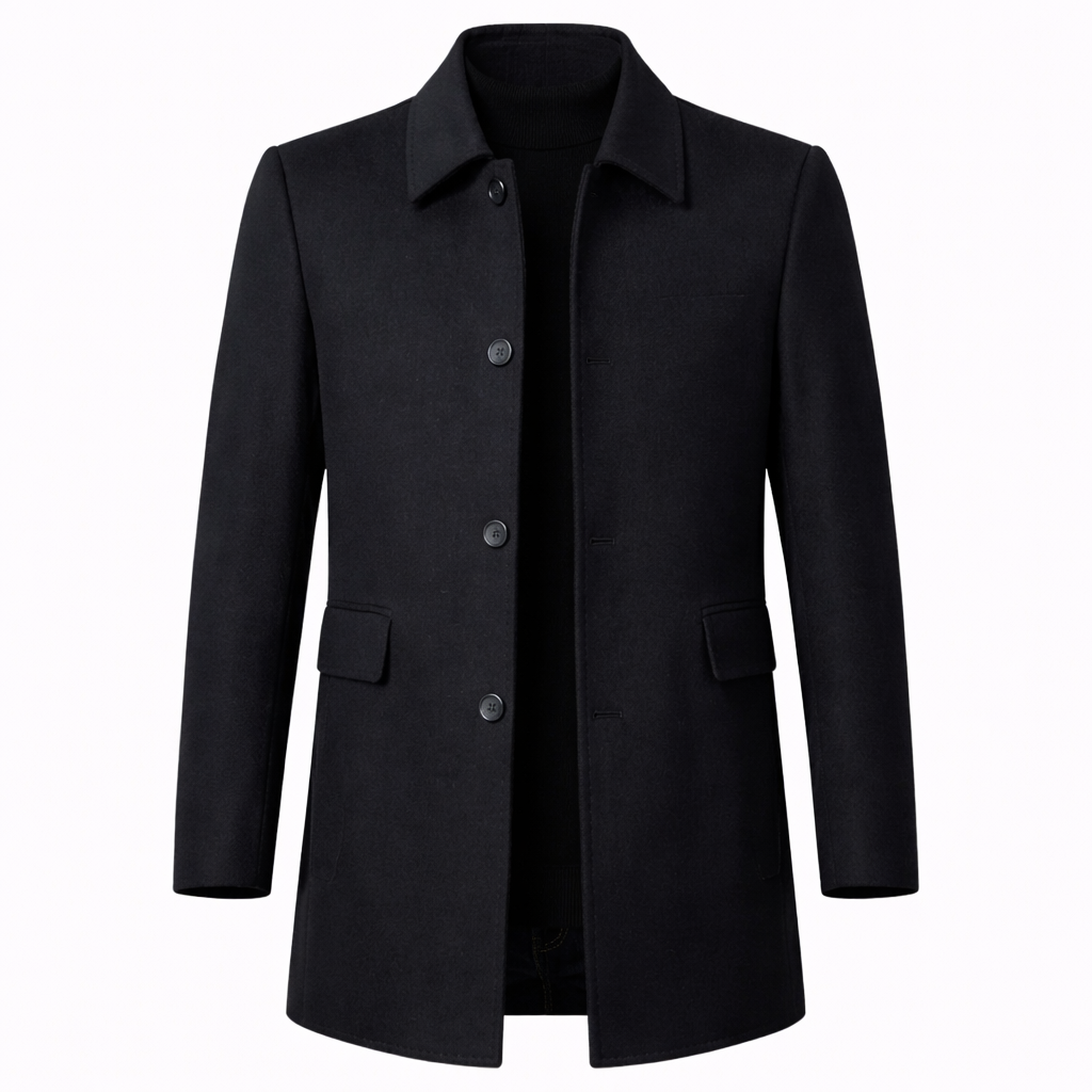 Manteau en Laine Homme – Coupe Ajustée Col Classique Fermeture Boutonnée