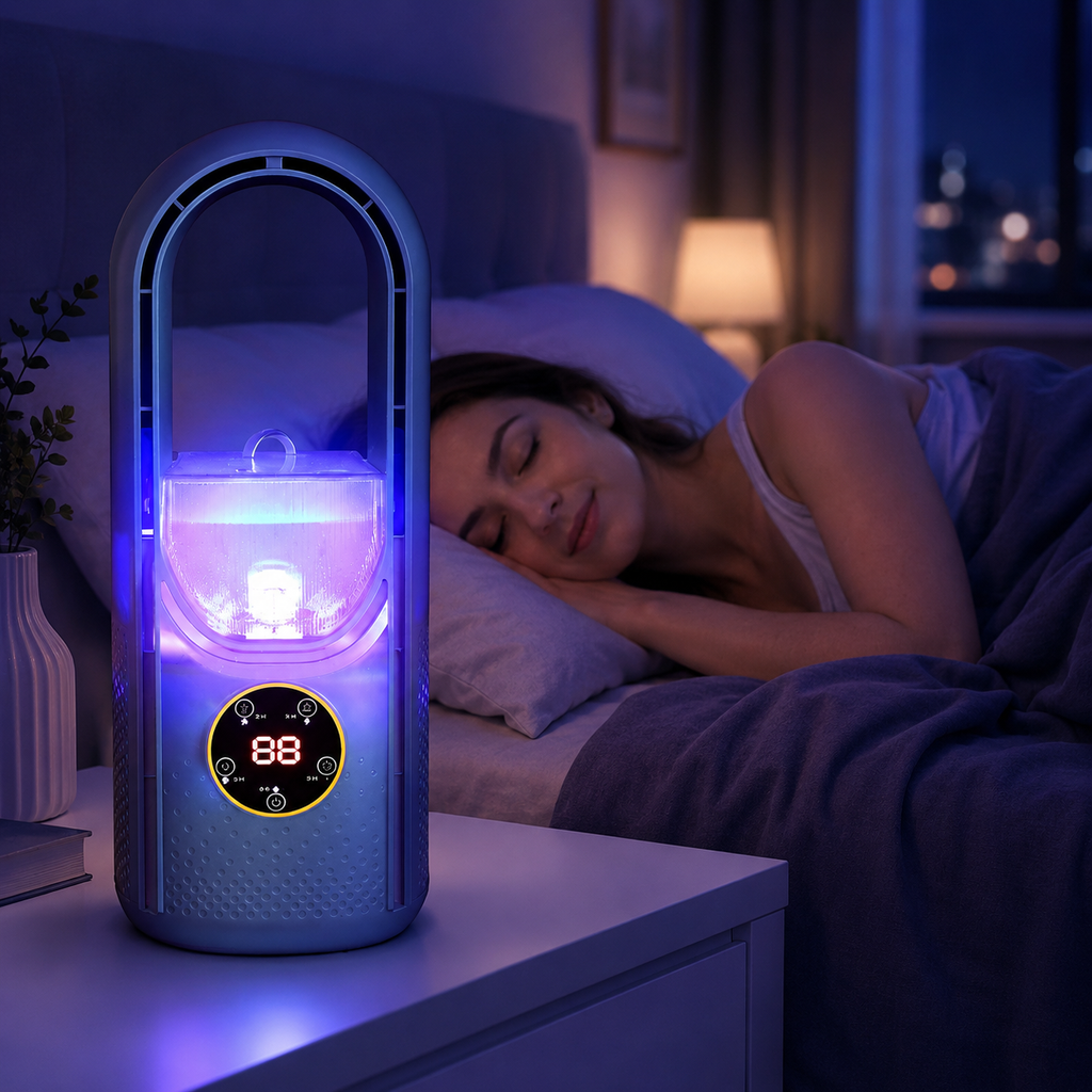 Climatiseur Sans Pales Portable Silencieux avec Refroidissement Réglable et Design Moderne
