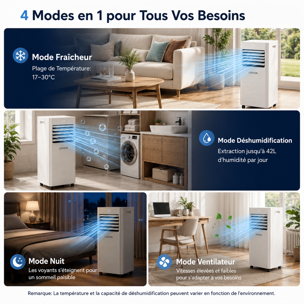 Climatiseur Portable 9000 BTU 3-en-1 avec Ventilation et Déshumidification