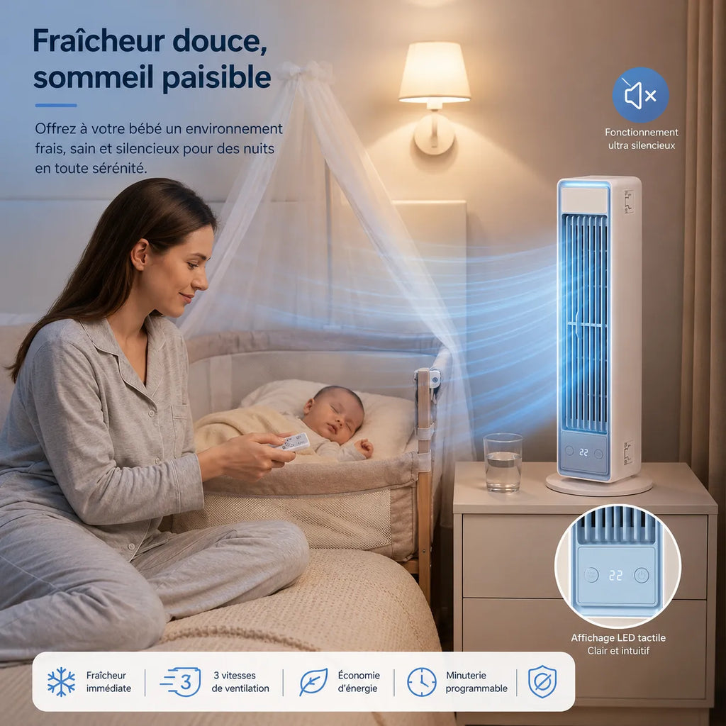 Ventilateur Tour Sans Lames Silencieux à Diffusion d’Air Multidirectionnelle